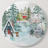 Sneeuw met meisje en sneeuwman ronde button 6,0 cm (Voorkant)