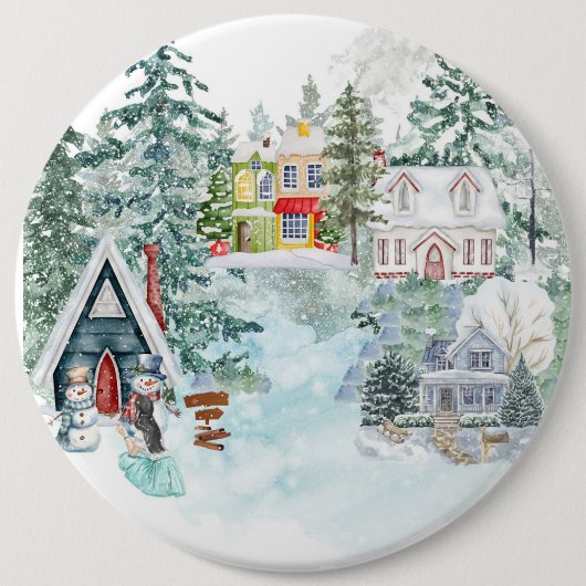 Sneeuw met meisje en sneeuwman ronde button 6,0 cm (Voorkant)