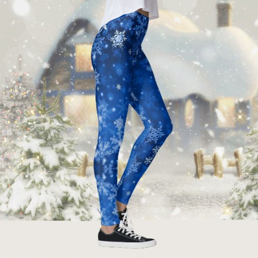 Sneeuw Midnight Blue Sky Sneeuwvlokken Leggings