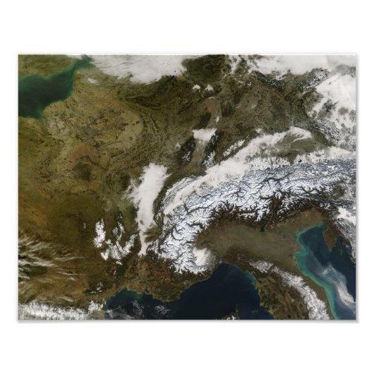 sneeuw, mist en lage wolken in western Europa Foto Afdruk (Voorkant)