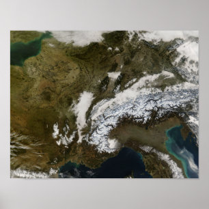 sneeuw, mist en lage wolken in western Europa Poster