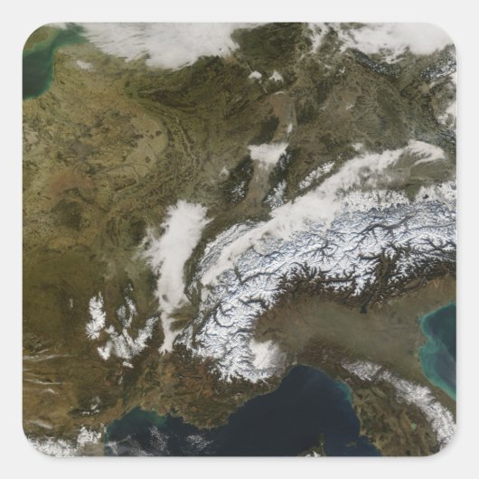 sneeuw, mist en lage wolken in western Europa Vierkante Sticker (Voorkant)