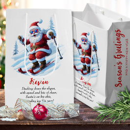Sneeuw moderne ski Santa rood en wit Kerstmis Medium Cadeauzakje