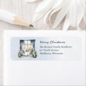 Sneeuw Nordic Winter Scene Waterverf Kerst Etiket (Insitu)