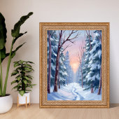 Sneeuw Ontsnapping | Winter Bos Aquarel Schilderij Poster