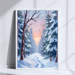 Sneeuw Ontsnapping   Winter Bos Aquarel Schilderij Poster