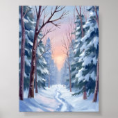 Sneeuw Ontsnapping | Winter Bos Aquarel Schilderij Poster (Voorkant)