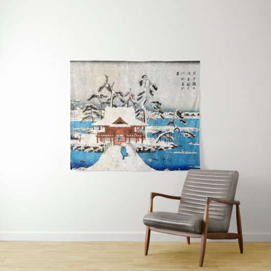 Sneeuw op Benzaiten Shrine in Inokashira Pond ukiy Wandkleed (In Situ (horizontaal))