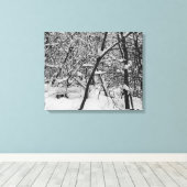 Sneeuw op bomen zwart-wit foto op doek canvas afdruk (Insitu (Houten vloer))