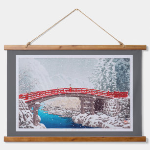 Sneeuw op de heilige brug bij Nikkô, Hasui Hangend Wandkleed