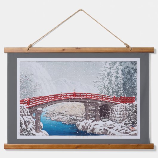 Sneeuw op de heilige brug bij Nikkô, Hasui Hangend Wandkleed (Voorkant)