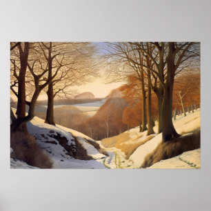 Sneeuw op de heuvels aan de bossen poster
