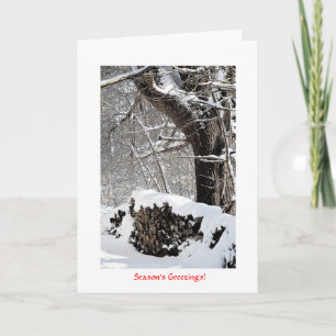 Sneeuw op de Houten stapel Feestdagen Kaart
