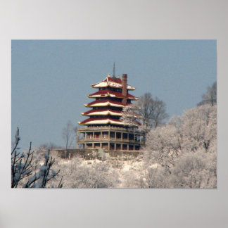 Sneeuw op de Pagoda Poster