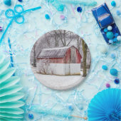 sneeuw op de rode muur papieren bordje (Feest)