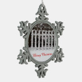  Sneeuw op een piket hek Tin Sneeuwvlok Ornament (Links)