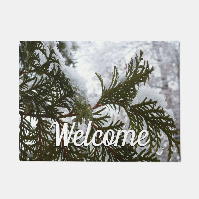 Sneeuw op Evergreen Branches Deurmat (Voorkant)
