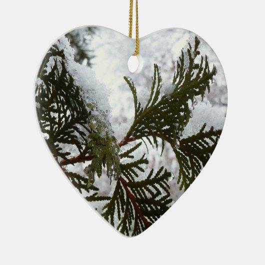 Sneeuw op Evergreen Branches Keramisch Ornament (Rechts)