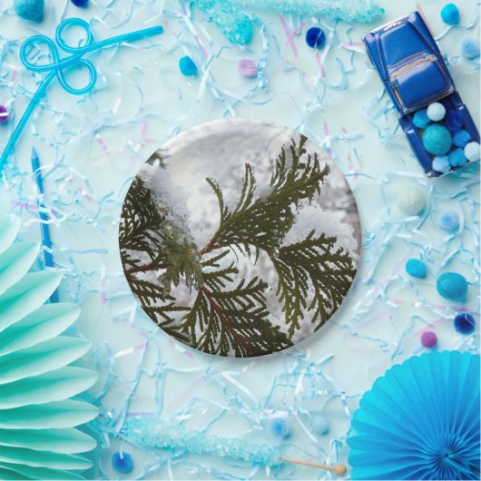 Sneeuw op Evergreen Branches Papieren Bordje (Feest)