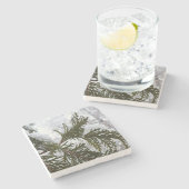 Sneeuw op Evergreen Branches Stenen Onderzetter (Zijkant)