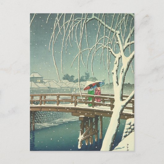 sneeuw op het kunstschildpad van de Edo Hasui Kawa Briefkaart (Voorkant)