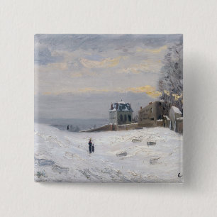 sneeuw op Montmartre, 1869 Vierkante Button 5,1 Cm