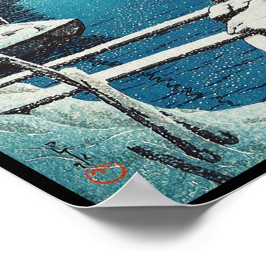 Sneeuw op Mukôjima Hasui Kawase shin hanga art Poster (Hoek)