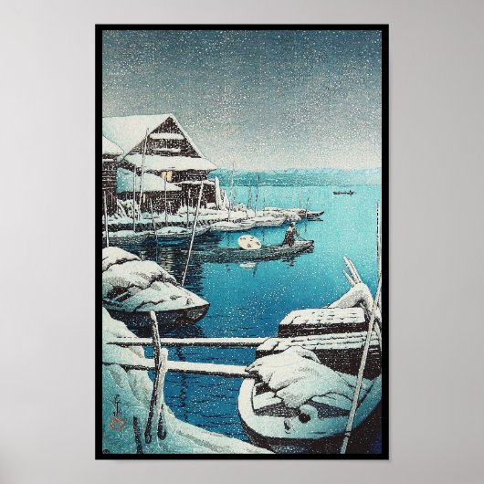 Sneeuw op Mukôjima Hasui Kawase shin hanga art Poster (Voorkant)