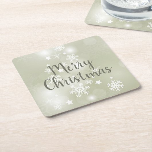 Sneeuw op Sage Elegant Abstracte Waterverf Kartonnen Onderzetters (Schuin)