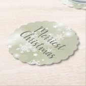 Sneeuw op Sage Elegant Abstracte Waterverf Scallop Kartonnen Onderzetters (Gekanteld)