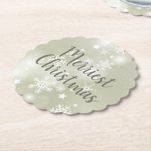 Sneeuw op Sage Elegant Abstracte Waterverf Scallop Kartonnen Onderzetters (Gekanteld)