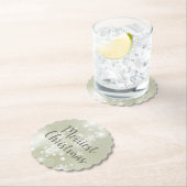 Sneeuw op Sage Elegant Abstracte Waterverf Scallop Kartonnen Onderzetters (Insitu)