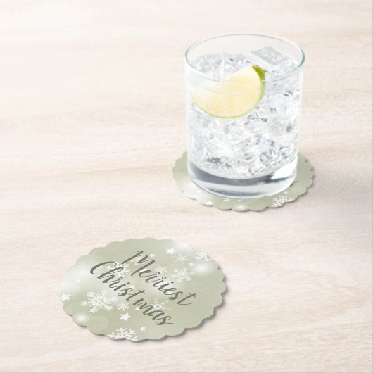 Sneeuw op Sage Elegant Abstracte Waterverf Scallop Kartonnen Onderzetters (Insitu)