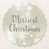 Sneeuw op Sage Elegant Abstracte Waterverf Scallop Kartonnen Onderzetters (Voorkant)