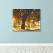 Sneeuw op Willow en Chinese Bridge, Godmanchester. Canvas Afdruk (Insitu (Houten vloer))