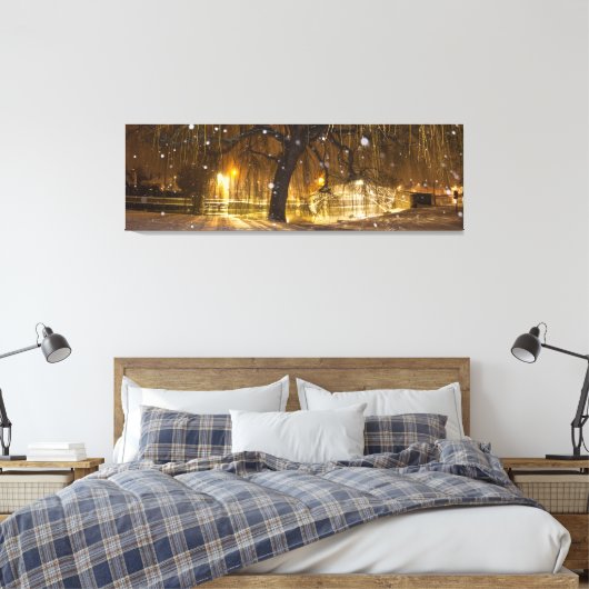 Sneeuw op Willow en Chinese Bridge, Godmanchester. Canvas Afdruk (Insitu (Slaapkamer))