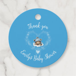 Sneeuw Opgewonden Blue Teddy Bear Baby shower Bedankjes Labels