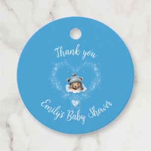 Sneeuw Opgewonden Blue Teddy Bear Baby shower Bedankjes Labels