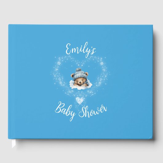 Sneeuw Opgewonden Blue Teddy Bear Baby shower Gastenboek (Voorkant)