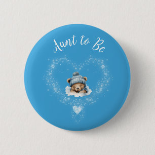 Sneeuw Opgewonden Blue Teddy Bear Baby shower Ronde Button 5,7 Cm