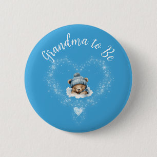 Sneeuw Opgewonden Blue Teddy Bear Baby shower Ronde Button 5,7 Cm