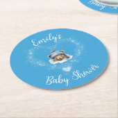 Sneeuw Opgewonden Blue Teddy Bear Baby shower Ronde Kartonnen Onderzetter (Gebogen)