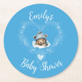 Sneeuw Opgewonden Blue Teddy Bear Baby shower Ronde Kartonnen Onderzetter (Voorkant)