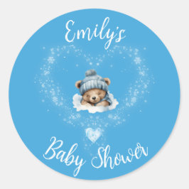 Sneeuw Opgewonden Blue Teddy Bear Baby shower Ronde Sticker