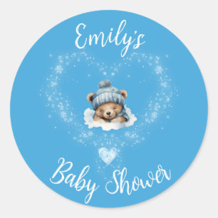Sneeuw Opgewonden Blue Teddy Bear Baby shower Ronde Sticker