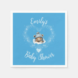 Sneeuw Opgewonden Blue Teddy Bear Baby shower Servet