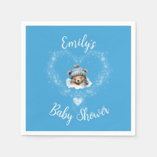 Sneeuw Opgewonden Blue Teddy Bear Baby shower Servet (Voorkant)