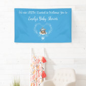 Sneeuw Opgewonden Blue Teddy Bear Baby shower Spandoek (Insitu)