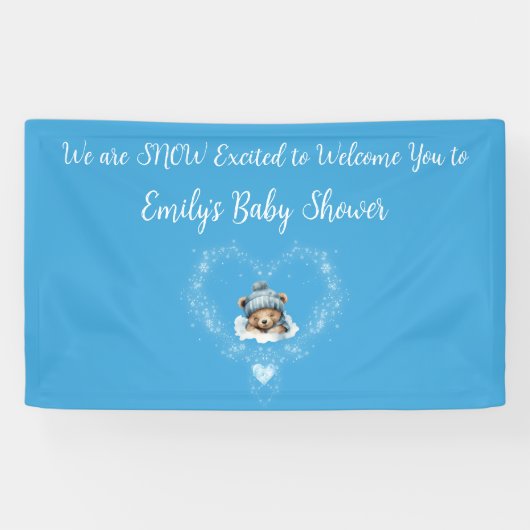 Sneeuw Opgewonden Blue Teddy Bear Baby shower Spandoek (Horizontaal)