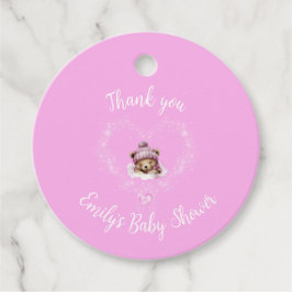 Sneeuw Opgewonden Roze Teddybeer Baby shower Bedankjes Labels